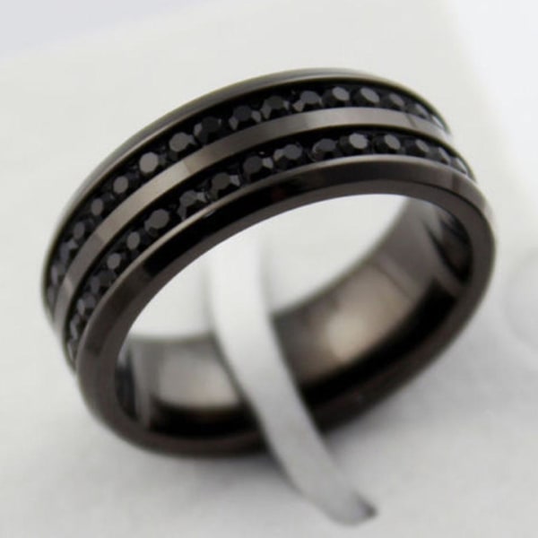 Dame rhinestone sort rustfrit stål ring forlovelsesbånd smykker 9