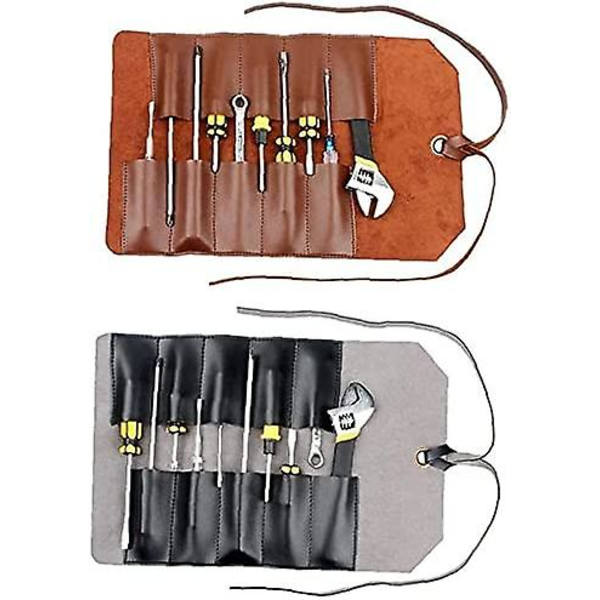 Verktygsrullväska Läderpåse 10 fickor Multipurpose Organizer Wrap för träbearbetning Tång Nyckelnyckel Brun Bärbar Elecc Utrustning Creative And U