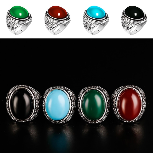 Menn Vintage Artificial Gem Carving Band Finger Ring Smykker Party Bankett Gave Red US 9