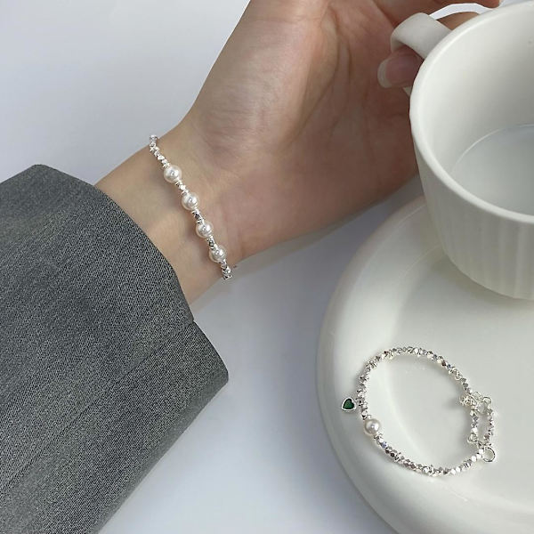 Sormus Pearl S925 hopea muotikorut Ac5469 Bracelet