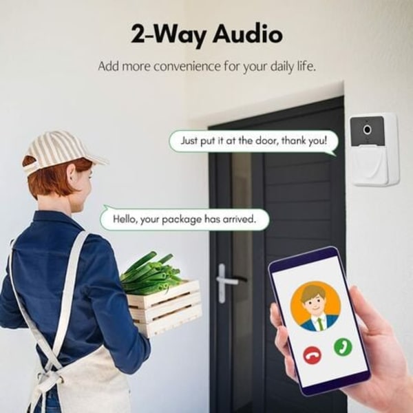 Trådlös videodörrklocka, Smart Visual Security Doorbell, Port Camera, Rörelsedetektering, Night Vision, 2 Way, Real-time M