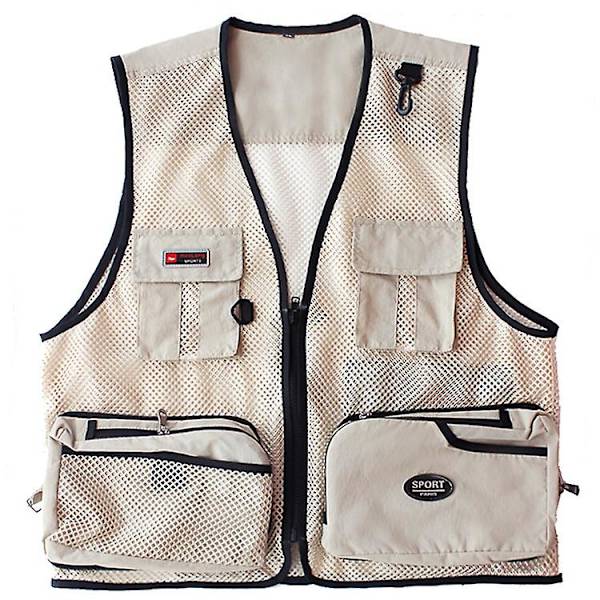 Summer Mesh Vest -valokuvausliivi Kalastusliivi Miesten ja Naisten Outdoor Cargo Wear Monitaskuinen liivi Beige XXL