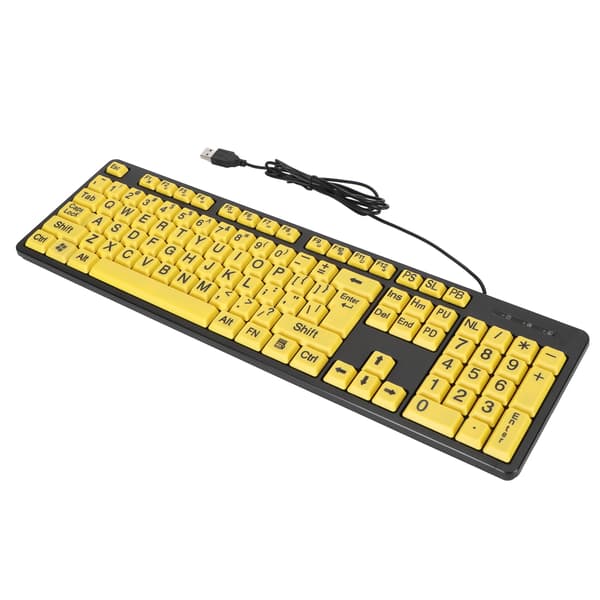 USB-tastatur med store bogstaver, 104 taster, til studerende, ældre, synshandicappede