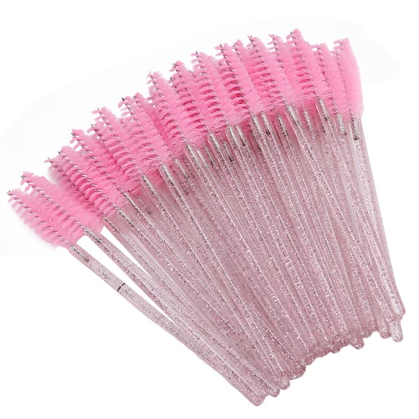 50 stk. lyserøde engangs nylon makeupbørster, mascarabørster, øjenvippe- og øjenbrynsbørster, bærbare