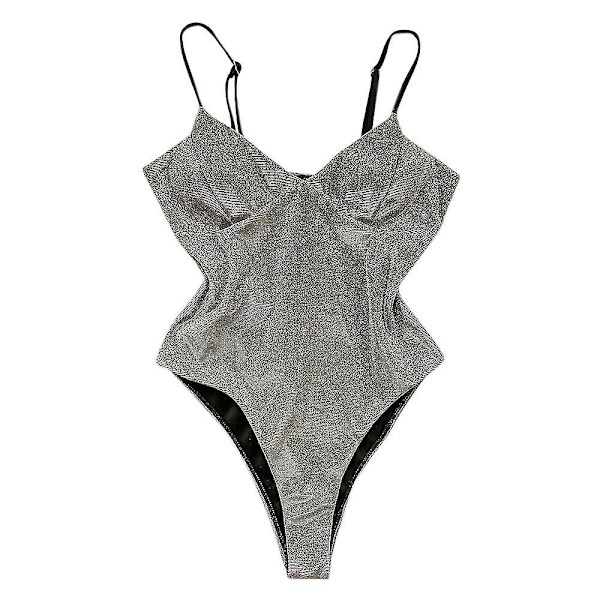 kvinder Glitter Shiny Monokini Badedragt Push Up One Piece Badetøj Badedragt Grey XL