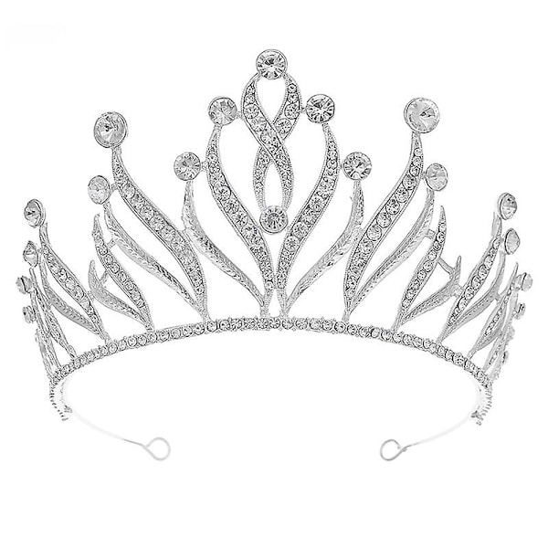 Kvinnor Bröllopskrona Huvudstycke Glänsande Strass Pannband Bangs Fast hårögla för bröllopsfest Silver
