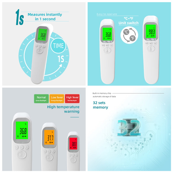 Äldre baby intelligent temperaturmätningspistol fjärrkontroll mekanisk termometer med dubbla användningsområden