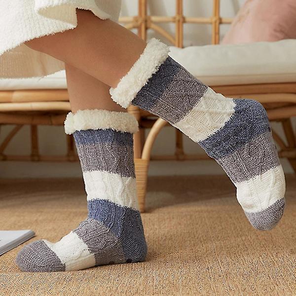 Dam Vinter Sova Golvstrumpor Anti-halk fleece strumpa Blue And White