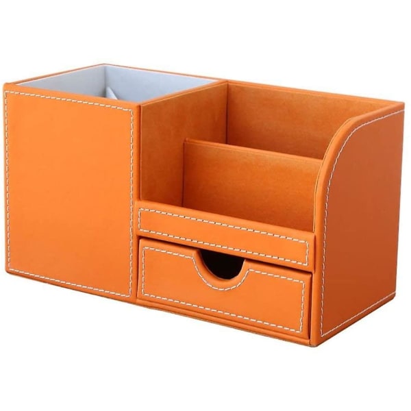 Läder Pennhållare - Orange Halvläder
