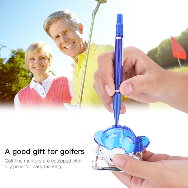 Golfpallon kohdistustyökalu sinisellä kynällä