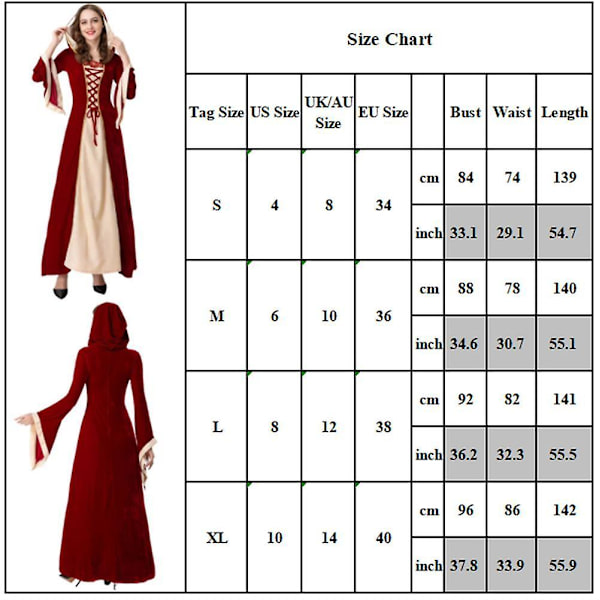 Kvinner Witch Vampire Cosplay Retro Drawstring Maxi Dress S