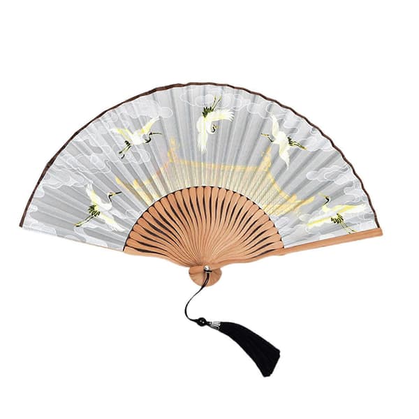 Klassisk Tranedesign Vikbar Handfläkt Bambu Silkesfläkt Erbjuder Elegans Och Mångsidighet För Olika Tillfällen Krämvit