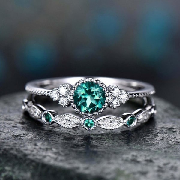 2 stk/sæt Udsøgt glat overflade Bryllupsringe Legering Simple Cubic Zirconia Dameringe Charmsmykker Blue US 9