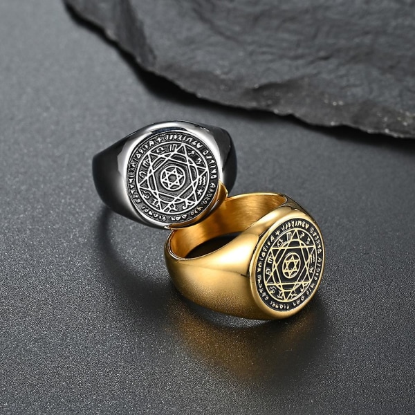 Hexagram The Seal Of The Seven Rings Rustfritt stål Solomon Seal Ring Finger Lucky Men Him Smykker Silver