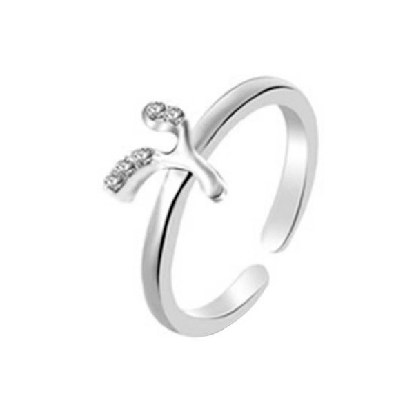 Mode Simple 26 Letter Rhinestone indlagt åbning Finger Ring Lady smykker gave Silver Y