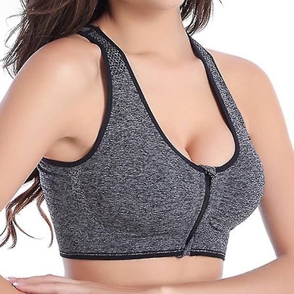 Naisten urheilullinen etuvetoketjullinen jooga Push Up pehmustetut rintaliivit Grey M