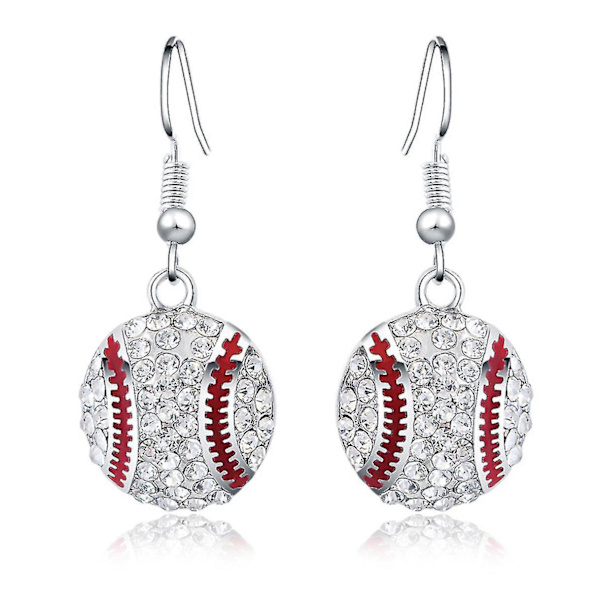 rhinestone sølv runde baseball drop øredobber