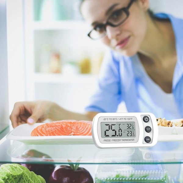 0,1 Vit 20~50℃ Hushållsfrys Kyltermometer Kylskåp Vitrine Digital Display Vattentät termometer,