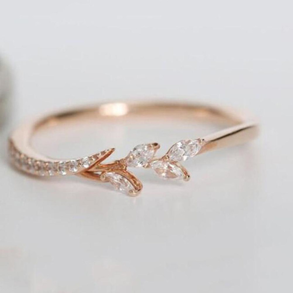 Dammode Bladform Marquise Cut Cubic Zircon Inlagd Finger Ring Smycken Golden US8