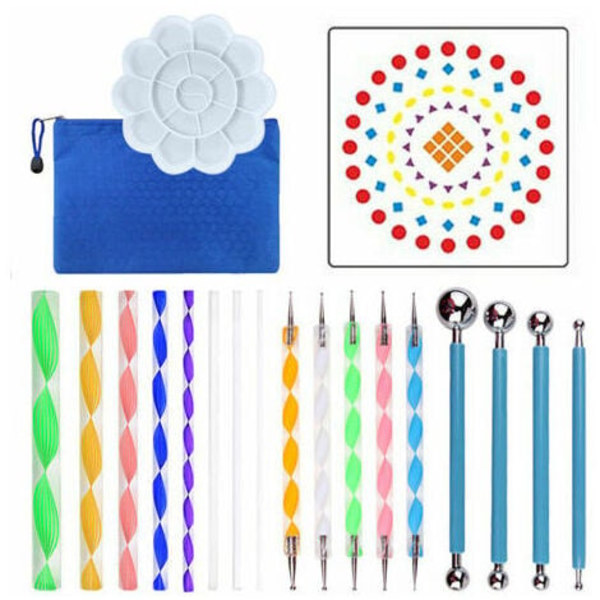 20 stycken Mandala Dotting Tools Gör-det-själv målning Stencils Kulpalett Borstar Multifunktionsprägling Dot Kit för Canvas Ro
