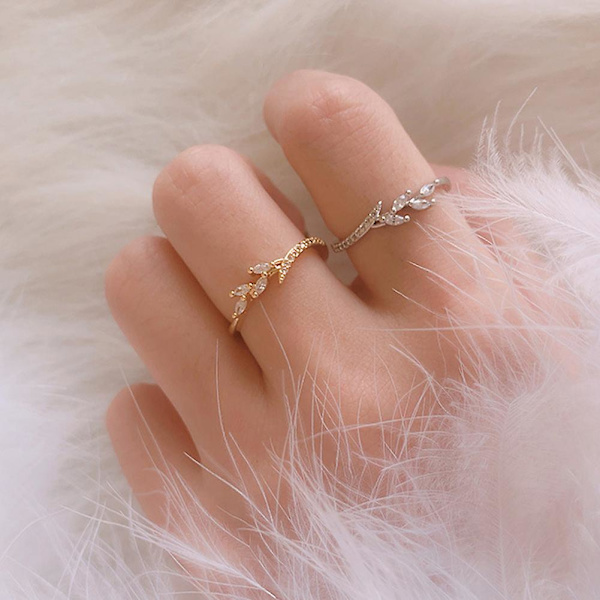 Dammode Bladform Marquise Cut Cubic Zircon Inlagd Finger Ring Smycken Golden Us9