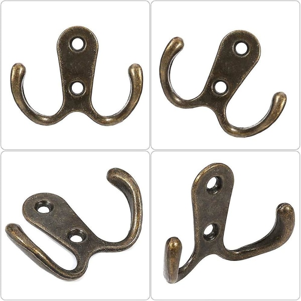 Antique Hooks, 10 Pieces Wall Mounted Coat Rack, Antique Style Double Hooks Wall Hook For Kitchen, Bathroom, Bedroom - Bronze (mounting Screws Provide