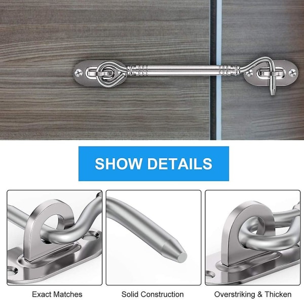 1 stk. stormkrog i rustfrit stål dørkrog Dørlås Vinduesfang Kabinedørportlås med 4 stk. monteringsskruer
