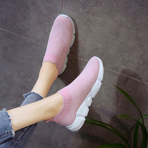 Naisten mesh Hengittävät urheilulenkkarit Litteät kengät Pink 36