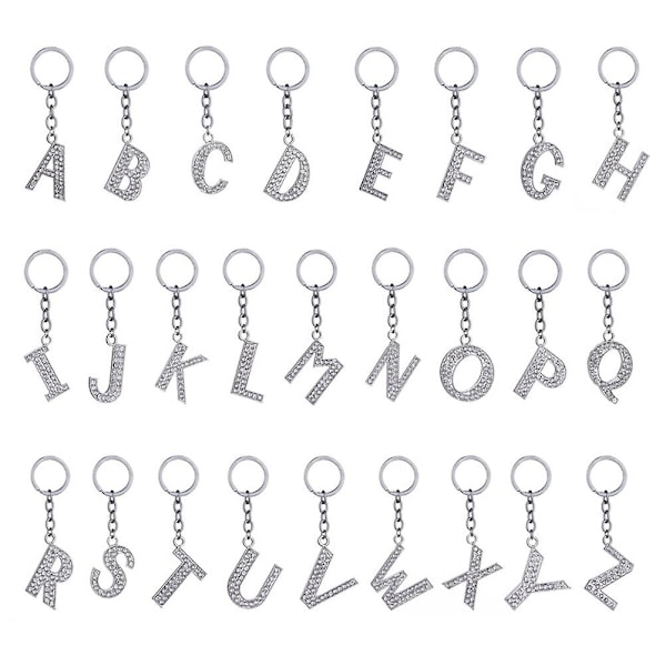 Simpel Stilfuld bogstavnøglering Metal Rhinestones nøglering Alfabet nøglering Taske Vedhæng Charm Fødselsdagsgave (bogstav E) C