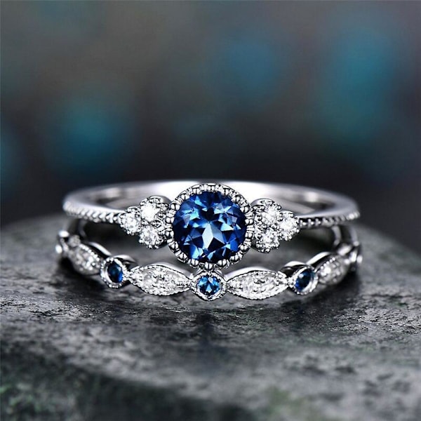 2st/ set Kvinnor Cubic Zirconia Inlagd Stapelbar Fingerring Bröllop Smycken Present Green US 9