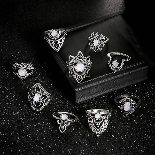 9kpl/ set Retro Naisten Ontot Kukka Keinotekoinen Jalokivi Knuckle Midi Pinoamissormukset Set