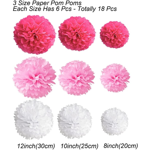 Sæt med 18 blomsterkugler af papir Pink