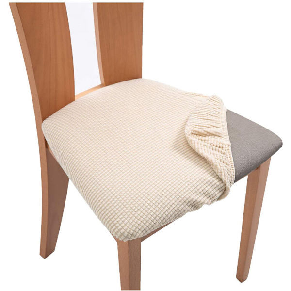 Jacquard setetrekk for spisestuestoler Elastiske stolseteputetrekk Vaskbare avtagbare spisekjøkkenstoltrekk (beige, sett med 6),