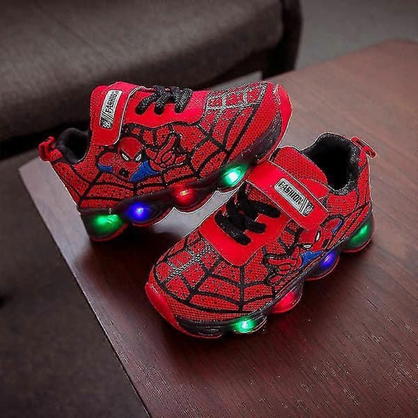 Barnas sportssko Spiderman lysende sportssko for gutter LED lysende sko størrelse 32