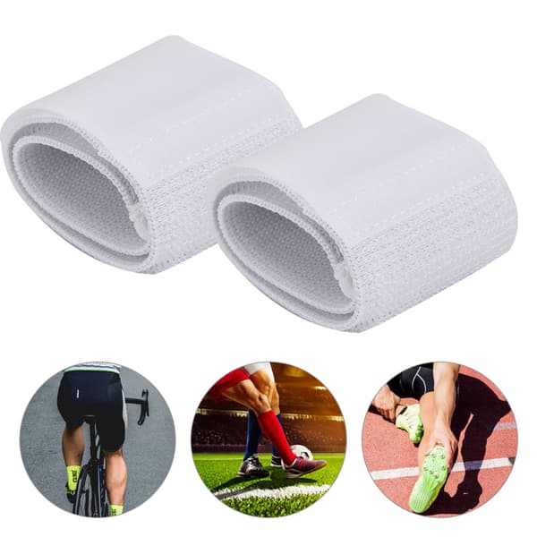 Fotboll Benskydd Justerbar Elastisk Rem Fäste Bandage Tejp Vit