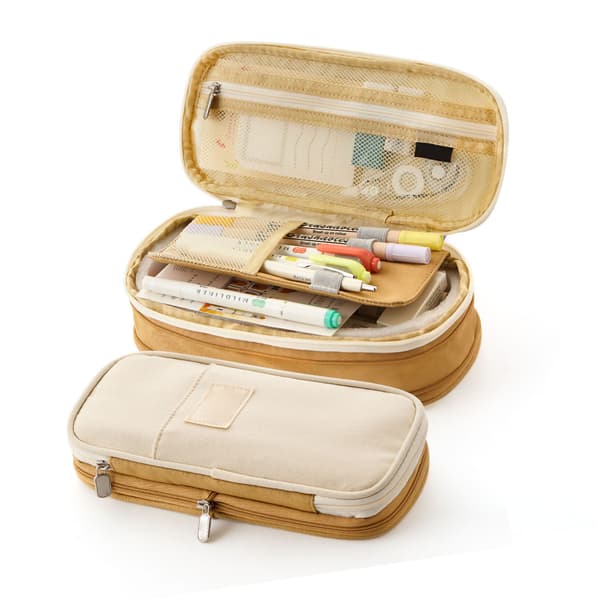 Papirpose Stor Kapacitet Studerende Macaron Farve Matchende Lærred Blyantpose Papirpose Lys Khaki Beige
