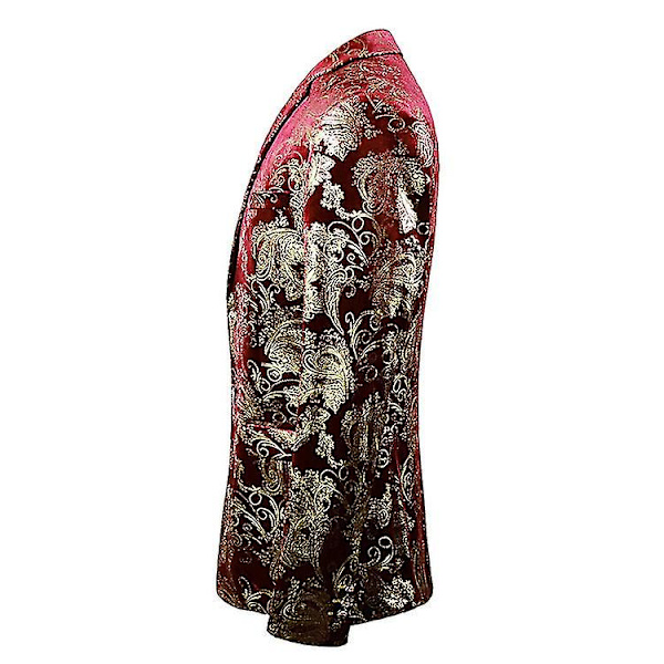 Blazer lyxig guld glänsande printed Slim Fit Button Suit 50