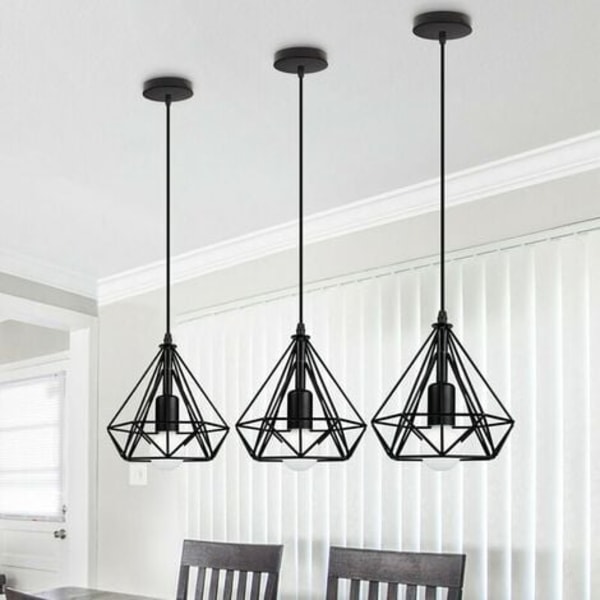 Industriell taklampa, retro taklampa Ø20cm i svart järn med justerbar kabel och E27-sockel, perfekt för middagar