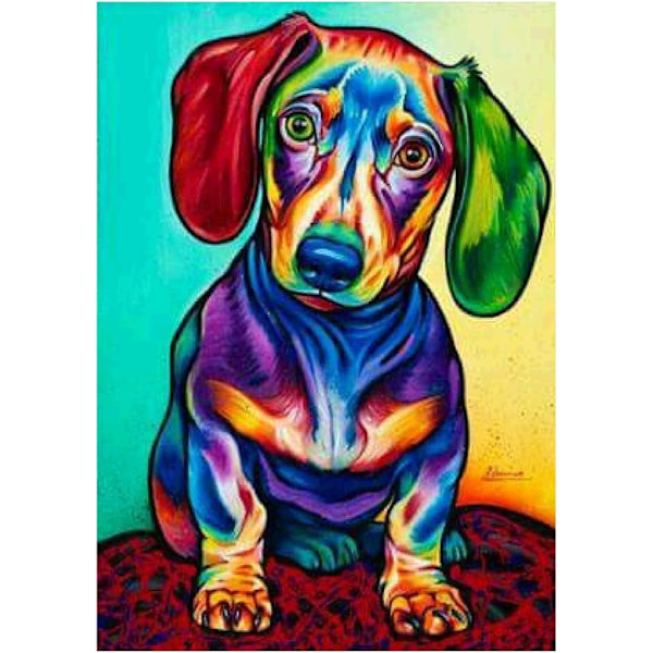Gjør-det-selv 5D-diamantmalesett Rundt bor Krystall Rhinestone Bilder Håndverk For Hjem Veggdekor Gave Dachshund Pølse Hund 12x16inch,