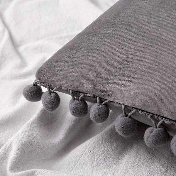 Paket med 2 Sammets-kuddfodral Pompom Dekorativa örngott Solida mjuka kuddfodral Med Poms Fyrkantig För Soffa Soffa Sovrum Bil 18x18tum Da 24 x24 Grey