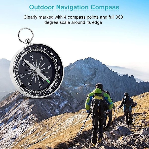 Fickkompass, minikompass, kompass med hög precision, bärbar vandringskompass i silver med aluminiumskal för resor, camping, promenader, utforskande, navigering