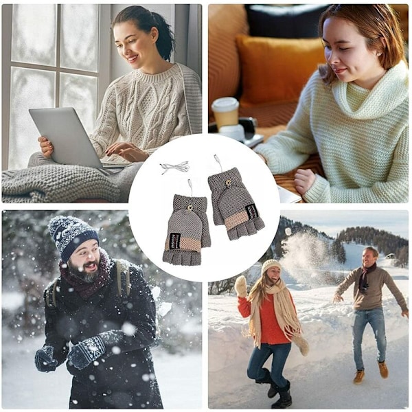 Fashionabla ljusgrå USB dubbelsidiga uppvärmda handskar Vinter USB uppvärmda varma handskar Tvättbar design thermal modul