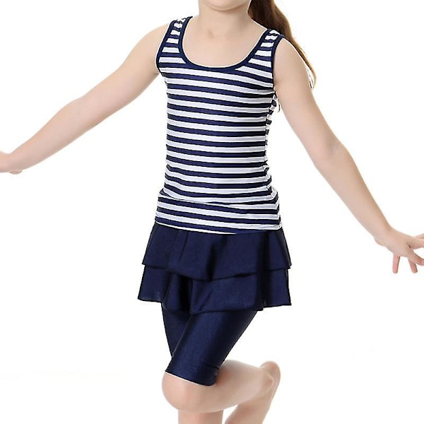 Barn Flickor Islamiska Muslim Modest Badkläder Navy Blue 10-11 Years