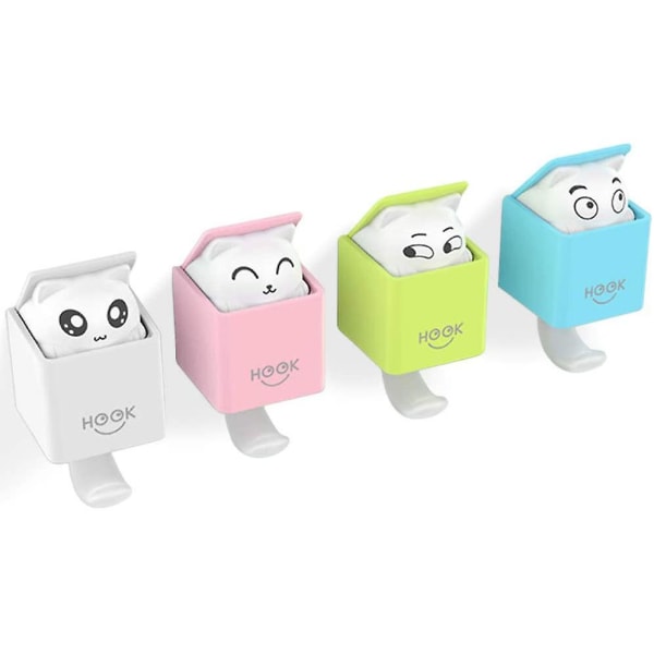 Piao Set med 4 självhäftande krokar Anime Animal Drawing Självhäftande krokar Dörrkrokar för vägg Vardagsrum Badrum Heminredning