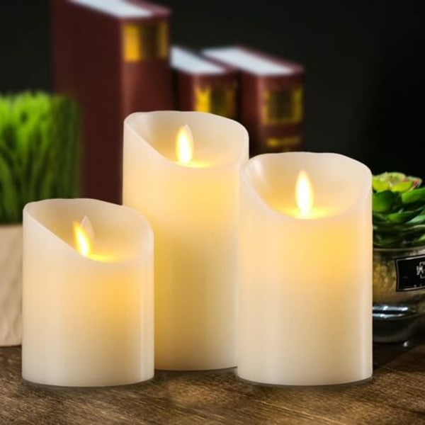 Set med 3 Real Wax Electric LED Flameless-ljus med fjärrkontroll och 24-timmarstimer (D: 8 x H: 10 x 12,5 x 15 cm)