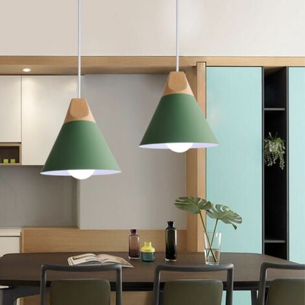 Creative Industrial Pendel Ljuskrona Massivt trä Sovrum Vardagsrum Dekorativ Pendel Lampa (Grön) - Grön
