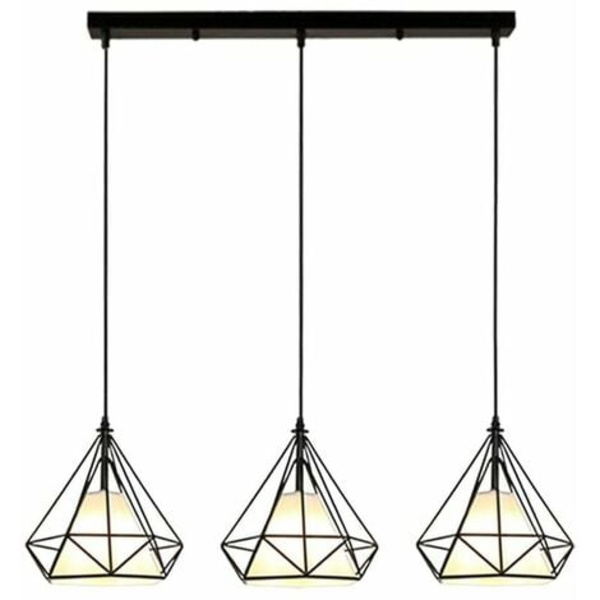 Retro pendellampe industridesign diamantform 3 Edison taklysarmatur E27 lysekrone metall lampeskjerm, Ø 20c