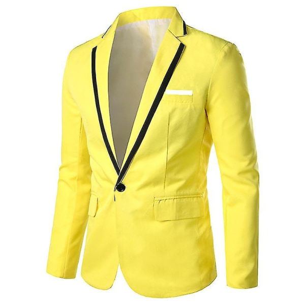 Män Blazer Lättvikt Casual Solid Enknapp Slim M Yellow