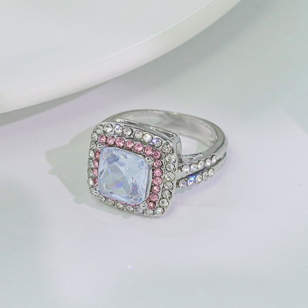 Kvinder Ring Firkantet Cubic Zirconia Smykker Shining Rhinestones Finger Ring Til Bryllup Blue US 6