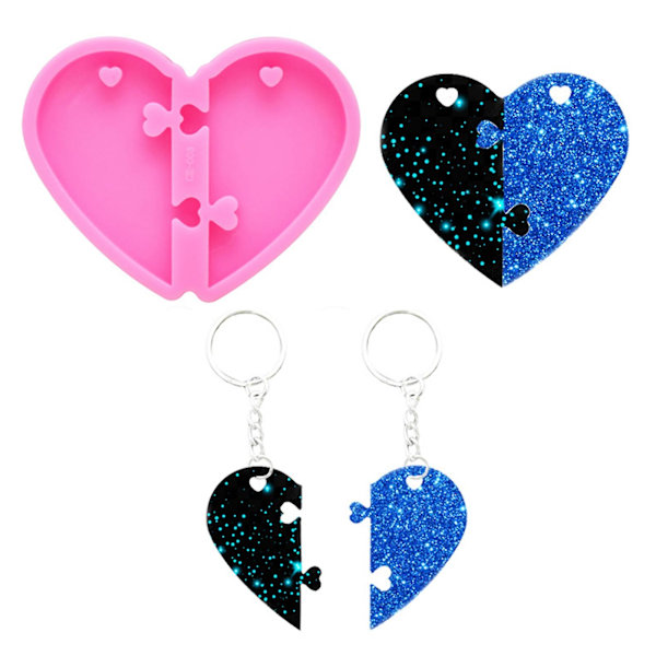 3 stk silikoneform gør det nemt at afforme Cute Love Heart Puslespil Harpiksstøbeform til hjemmet